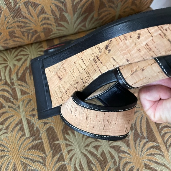 PRADA | Cork Wedge Sandals | Black | Size 37 - Picture 13 of 15